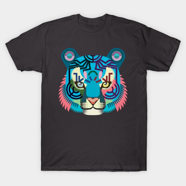 blue techno tiger T-Shirt by Hopi